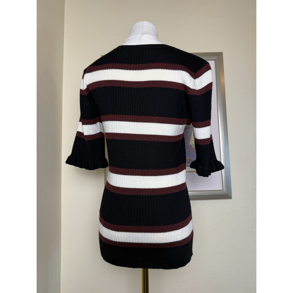 Frame 70s Ruffle Cuff Sweater Retro‎ Ribbed Stretchy | Noir Multi | Womens Large - Picture 2 of 12